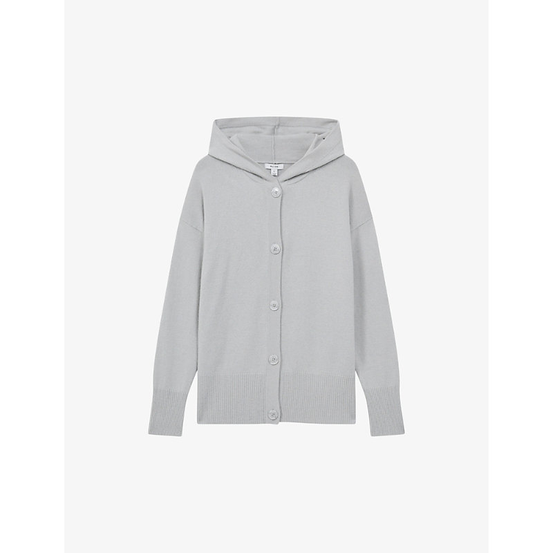 Shop Reiss Evie Hooded Wool-blend Cardigan In Grey