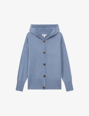 Reiss Womens Indigo Evie Hooded Wool-blend Cardigan In Indigo