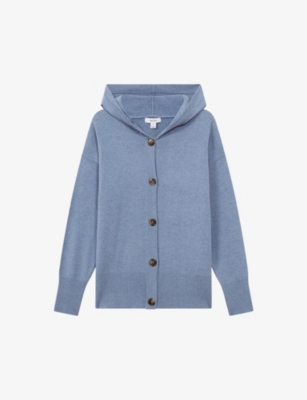 Shop Reiss Womens Indigo Evie Hooded Wool-blend Cardigan