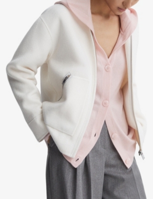 Shop Reiss Women's Light Pink Evie Hooded Wool-blend Cardigan