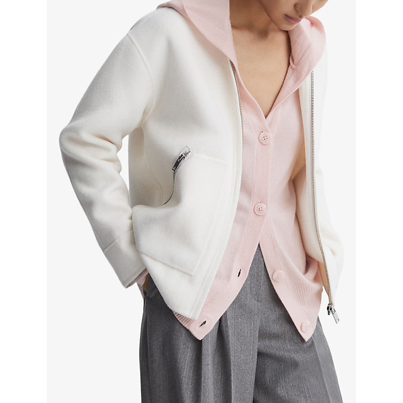 Shop Reiss Evie Hooded Wool-blend Cardigan In Light Pink
