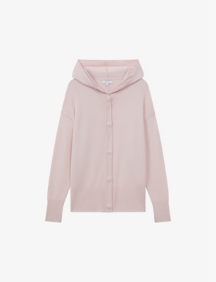 Reiss Evie - Light Pink Wool Blend Hooded Cardigan, S In Light Pink