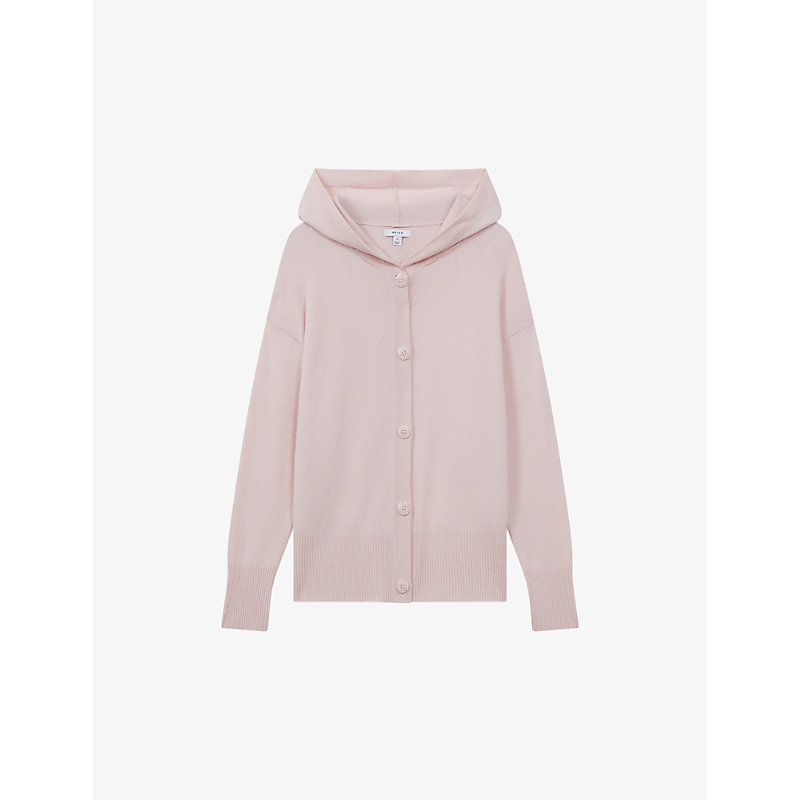 Shop Reiss Women's Light Pink Evie Hooded Wool-blend Cardigan
