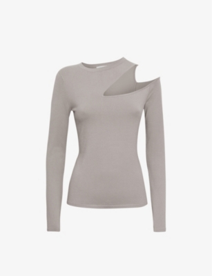 Reiss Womens Stone Lucille Cut-out Stretch-woven Top