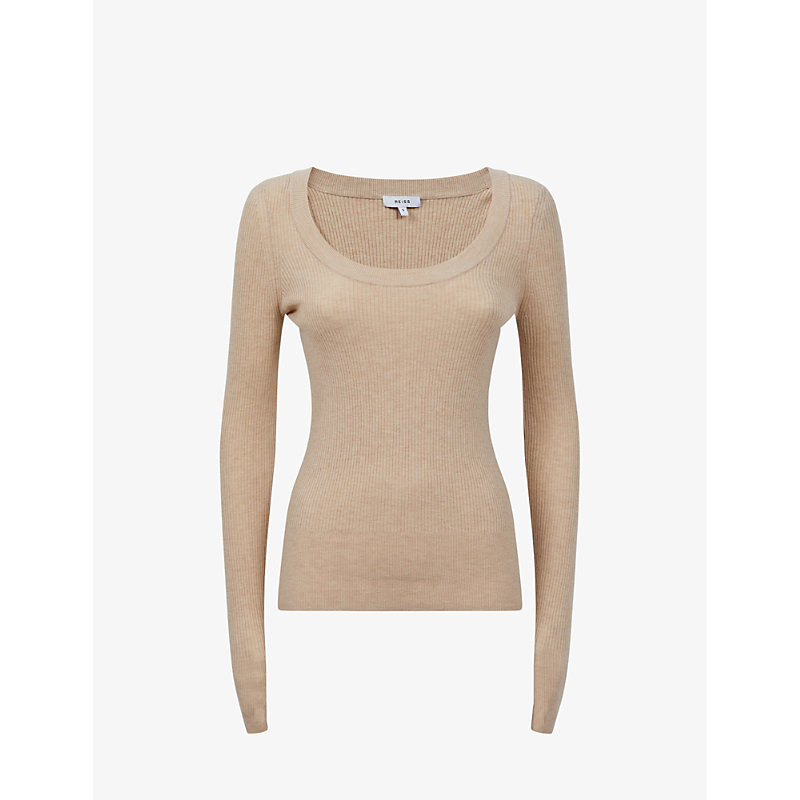 REISS REISS WOMEN'S NEUTRAL SIAN FITTED KNITTED TOP