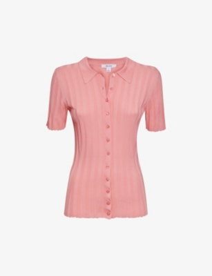 Reiss Womens Pink Stella Ribbed Woven Shirt