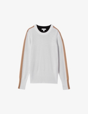 Shop Reiss Women's Ivory/black Addison Colour-blocked Wool-blend Jumper