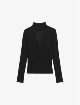 Reiss Black Fitted Wool Blend Mesh Top In Black
