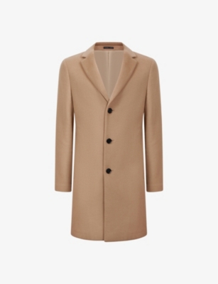 Reiss Mens Camel Gable Single-breasted Wool-blend Coat