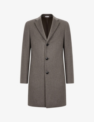 Reiss Mens Mouse Melange Gable Single-breasted Wool-blend Coat