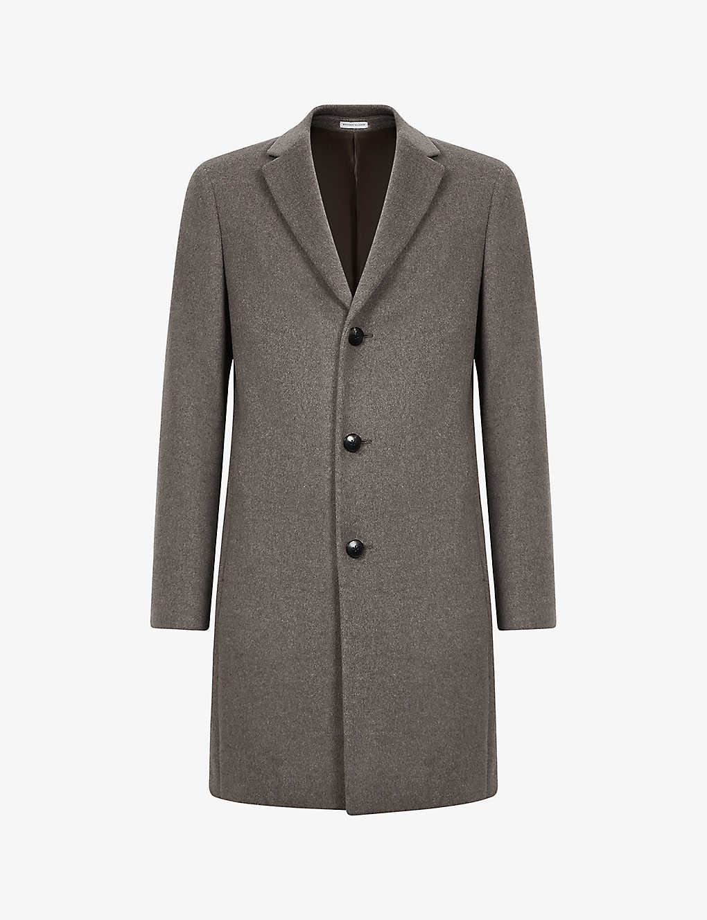 Reiss Mens Mouse Melange Gable Single-breasted Wool-blend Coat