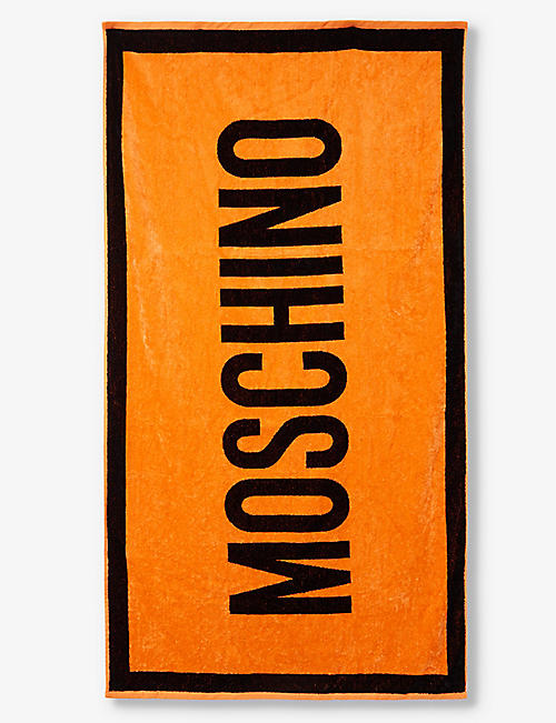 MOSCHINO: Logo-print cotton towel 160cm x 93cm