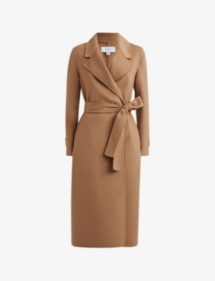 Shop Reiss Emile Belted-waist Long Wool Coat In Camel