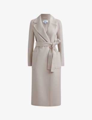 REISS REISS WOMEN'S STONE LUCIA DOUBLE-BREASTED WOOL-BLEND COAT