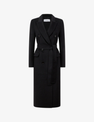 Reiss Womens Black Arla Double-breasted Belted Wool-blend Coat