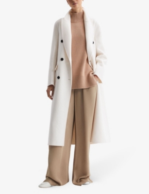Shop Reiss Womens Cream Arla Double-breasted Belted Wool-blend Coat