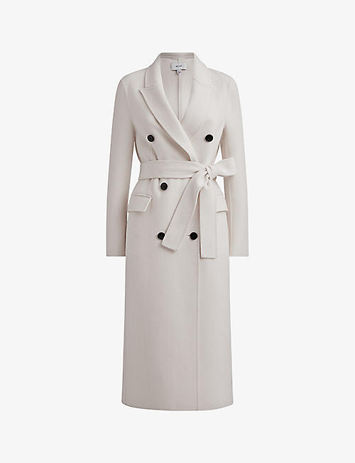 REISS: Arla double-breasted belted wool-blend coat