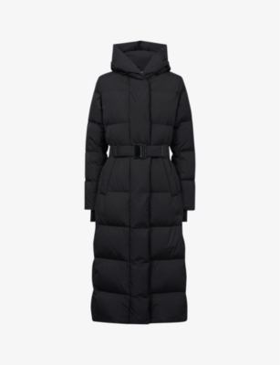 Reiss Womens Black Larissa Long-length Quilted Recycled-polyester Puffer Coat