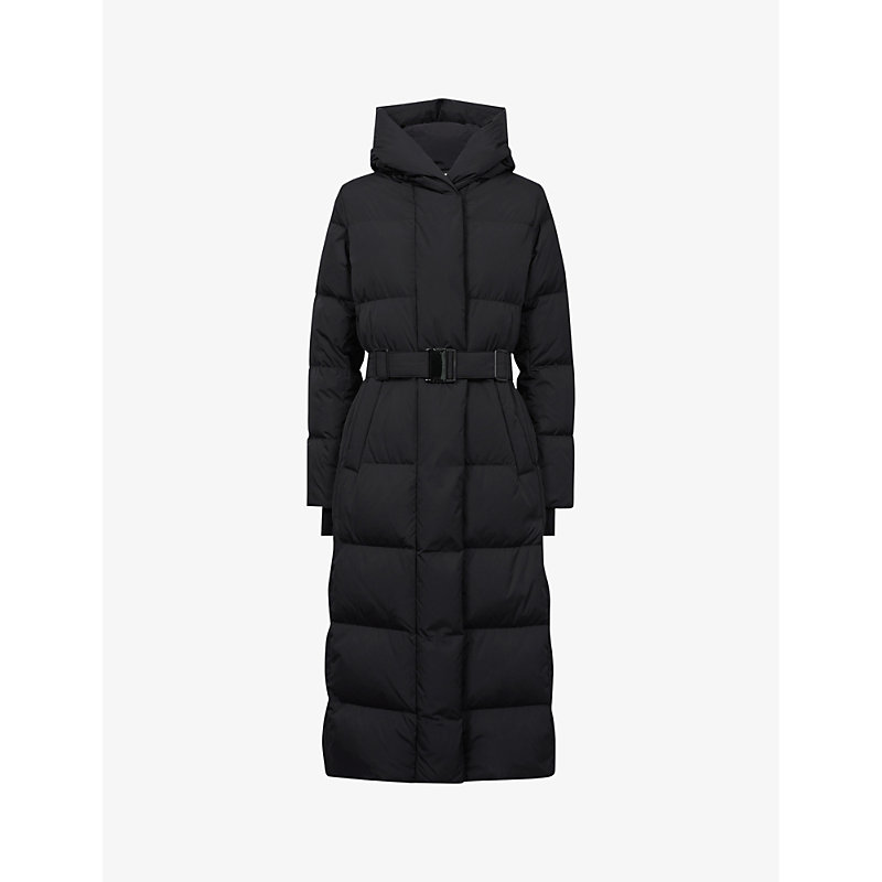 Reiss Womens Black Larissa Long-length Quilted Recycled-polyester Puffer Coat