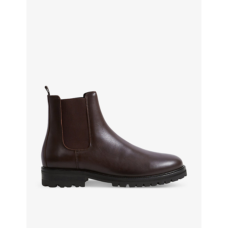 REISS REISS MEN'S CHOCOLATE CHILTERN LEATHER CHELSEA BOOTS