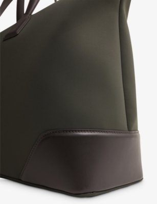Shop Reiss Khaki Elliot Faux Leather-trimmed Neoprene Holdall Bag
