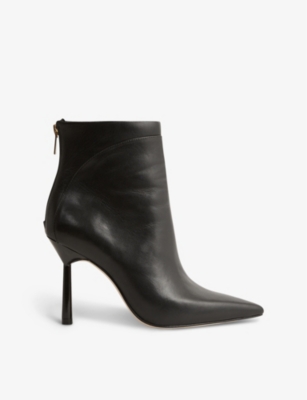 REISS REISS WOMEN'S BLACK LYRA POINTED-TOE LEATHER ANKLE BOOTS