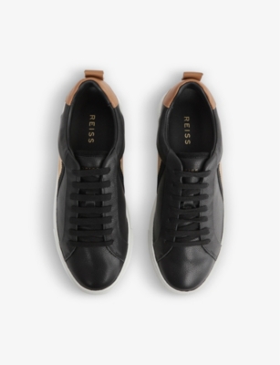 Shop Reiss Sonia Contrast Stripe Leather Low-top Trainers In Black