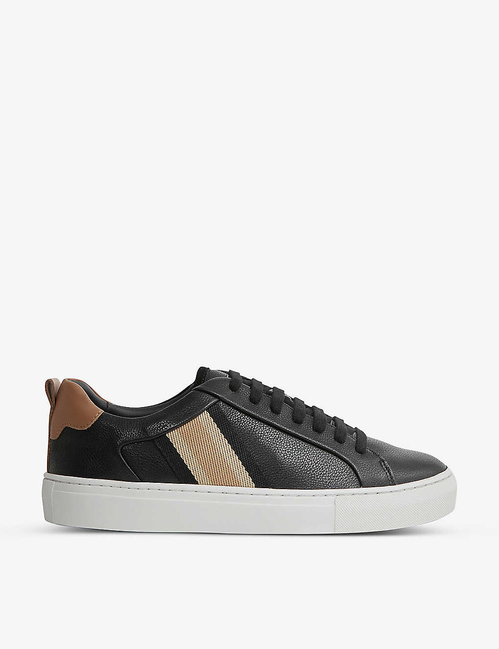 Reiss Womens Black Sonia Contrast Stripe Leather Low-top Trainers