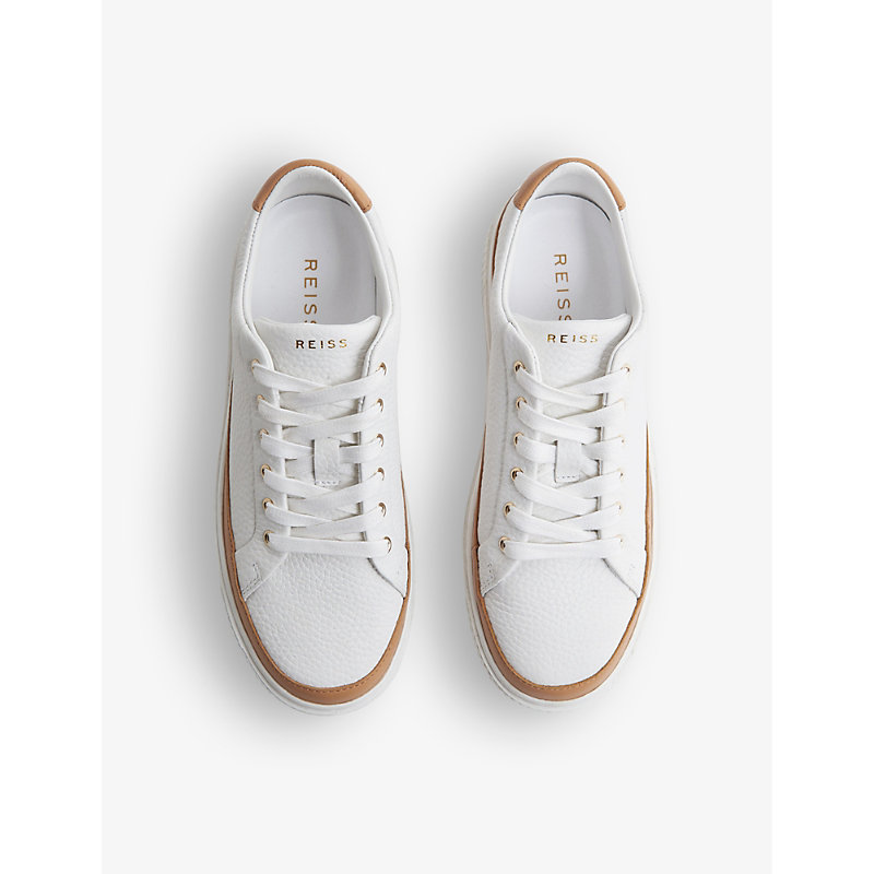 Shop Reiss Women's Camel/white Leanne Grained-leather Low-top Trainers