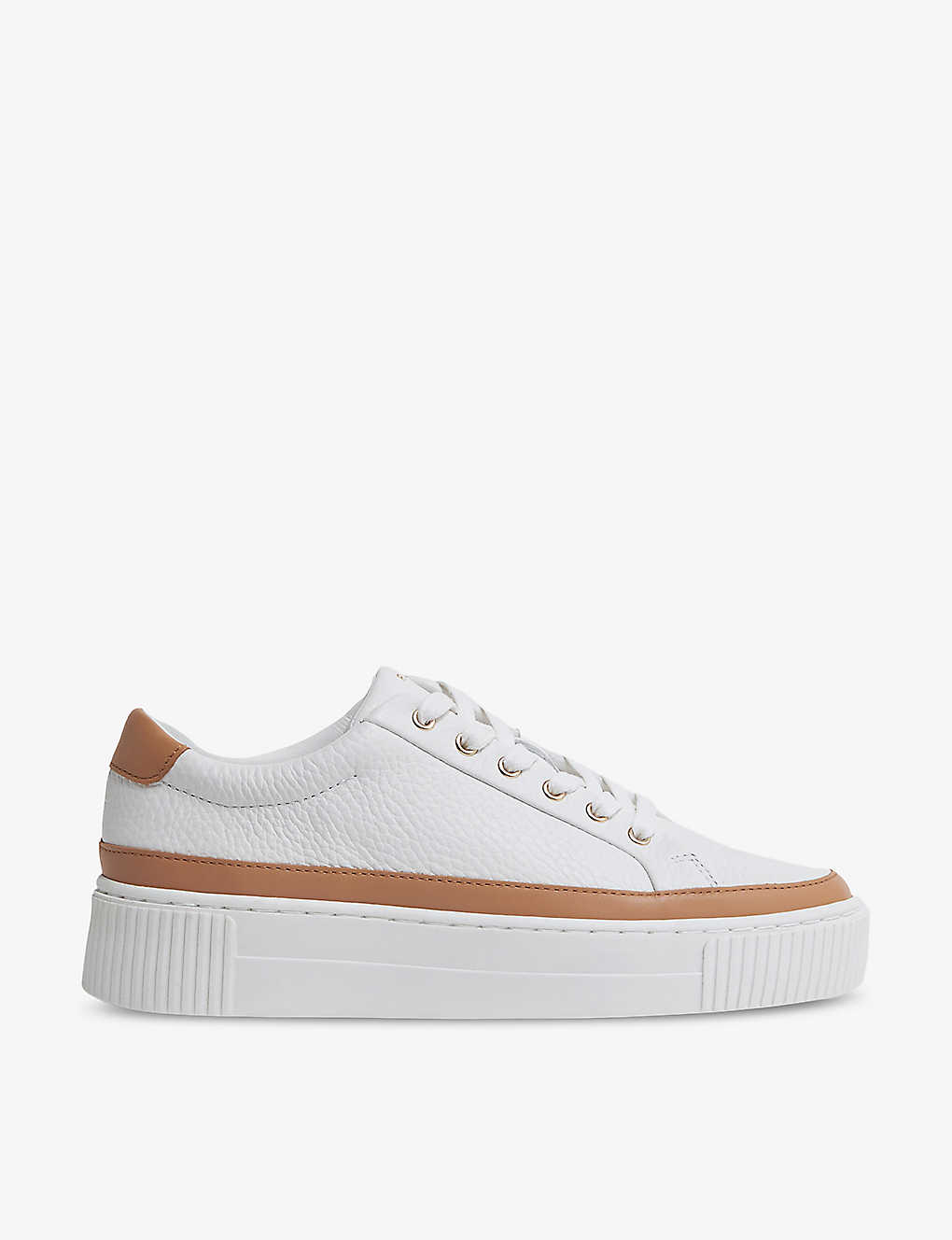 Shop Reiss Women's Camel/white Leanne Grained-leather Low-top Trainers