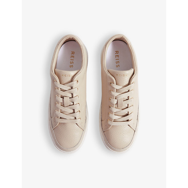 Shop Reiss Womens Nude Leanne Grained-leather Low-top Trainers