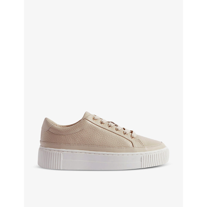 Shop Reiss Leanne Grained-leather Low-top Trainers In Nude