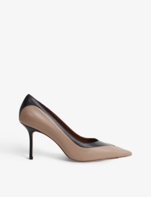 Shop Reiss Women's Camel Gwyneth Croc-embossed Leather Heeled Courts