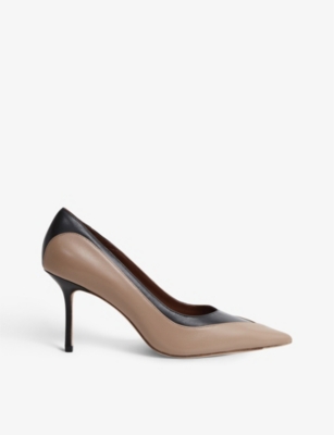 Reiss Camel And Black Leather Colourblock In Camel