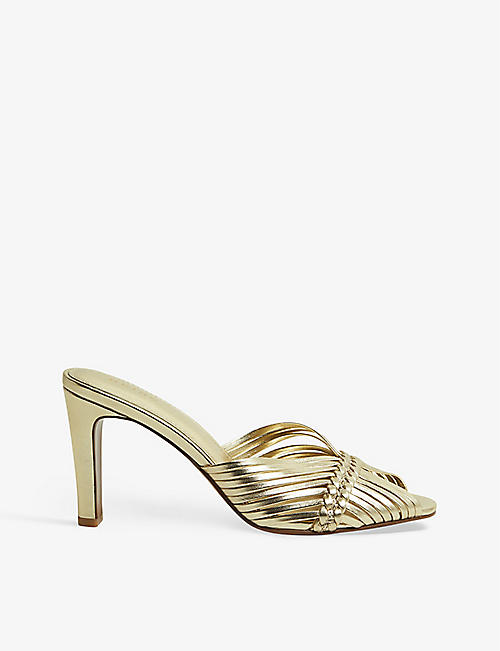 REISS: Imogen strappy woven heeled leather mules
