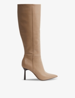 Shop Reiss Women's Camel Gracyn Knee-high Leather Heeled Boots
