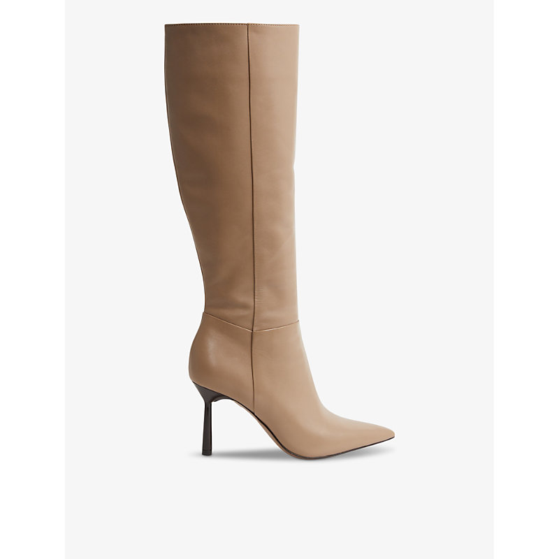 Shop Reiss Women's Camel Gracyn Knee-high Leather Heeled Boots