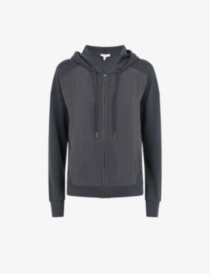 REISS REISS WOMEN'S CHARCOAL PENNY ZIP-UP WOVEN HOODY