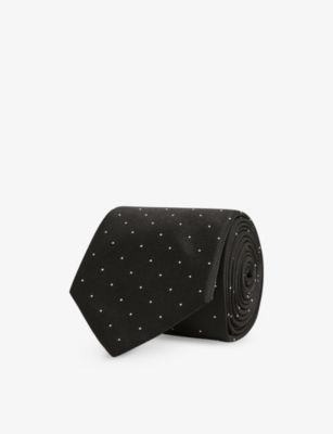 Shop Reiss Liam Polka-dot Woven Tie In Black