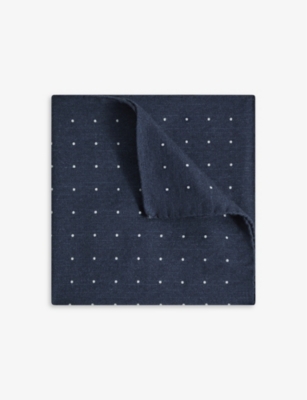 REISS REISS MENS NAVY TUSCAN POLKA-DOT COTTON AND WOOL-BLEND POCKET SQUARE