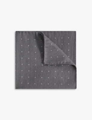 Reiss Mens Soft Grey Tuscan Polka-dot Cotton And Wool-blend Pocket Square