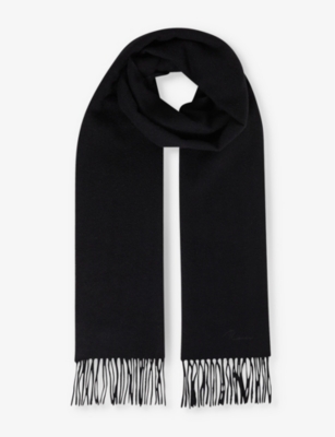 Reiss Mens Black Picton Fringed-trim Wool And Cashmere-blend Scarf