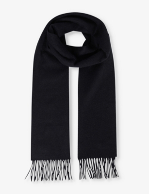 Reiss Mens Navy Picton Fringed-trim Wool And Cashmere-blend Scarf