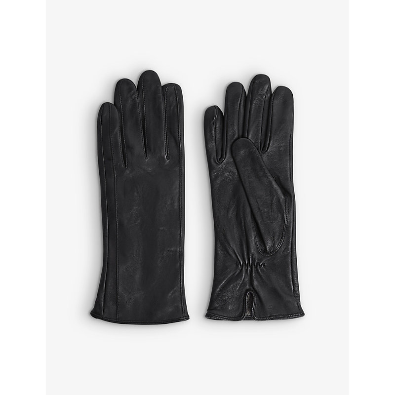REISS REISS WOMEN'S BLACK GISELLE RUCHED LEATHER GLOVES