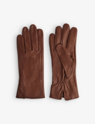Reiss Womens Tan Giselle Ruched Leather Gloves
