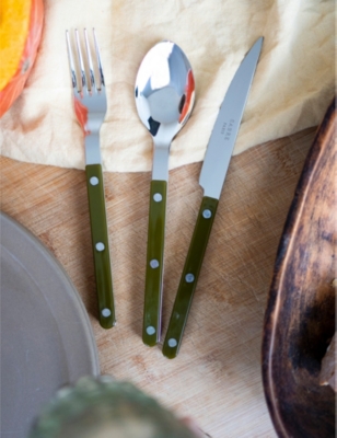 SABRE SABRE GREEN FERN BISTROT STAINLESS-STEEL AND ACRYLIC TEASPOONS SET OF FOUR
