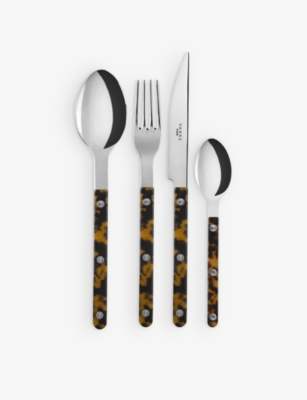 Sabre Faux Tortoise Bistrot Stainless-steel And Acrylic Cutlery Set Of Four