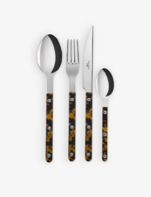 Sabre Faux Tortoise Bistrot Stainless-steel And Acrylic Cutlery Set Of 24