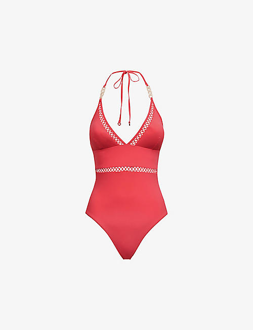 REISS: Ray halter-neck chain-embellished swimsuit