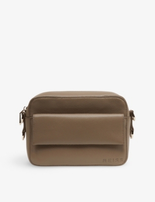 Reiss Cleo Front Flap Embossed Leather Crossbody Camera Bag In Taupe